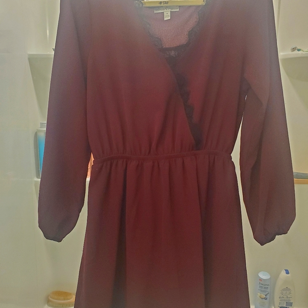 Burgundy Dress, long sleeve, lace detail